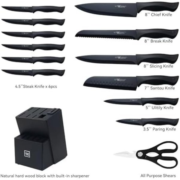 Knife Set, HUNTER.DUAL 15 Pcs Kitchen Knife Set with Block Self Sharpening - Image 2