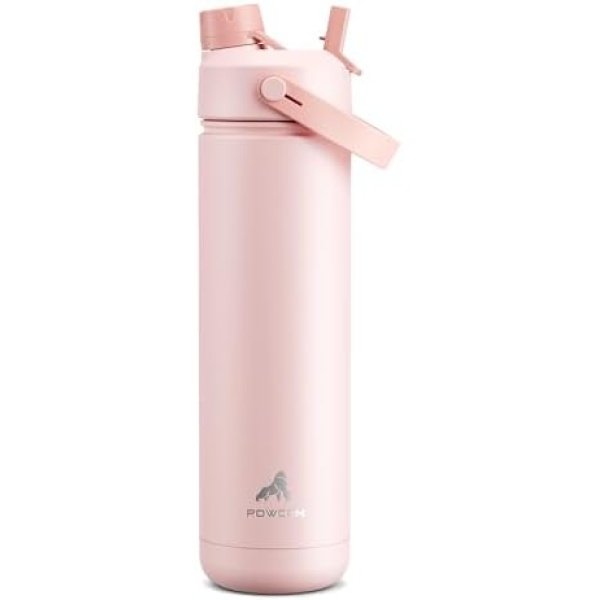 26 oz Insulated Water Bottle with 2-in-1 Straw and Spout Lid, Keep Cold 24H