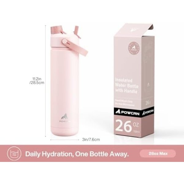 26 oz Insulated Water Bottle with 2-in-1 Straw and Spout Lid, Keep Cold 24H - Image 6