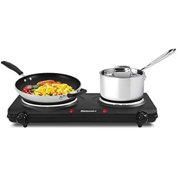 Elite Gourmet EDB-302BF Countertop Double Cast Iron Burner, 1500 Watts Electric - Image 3