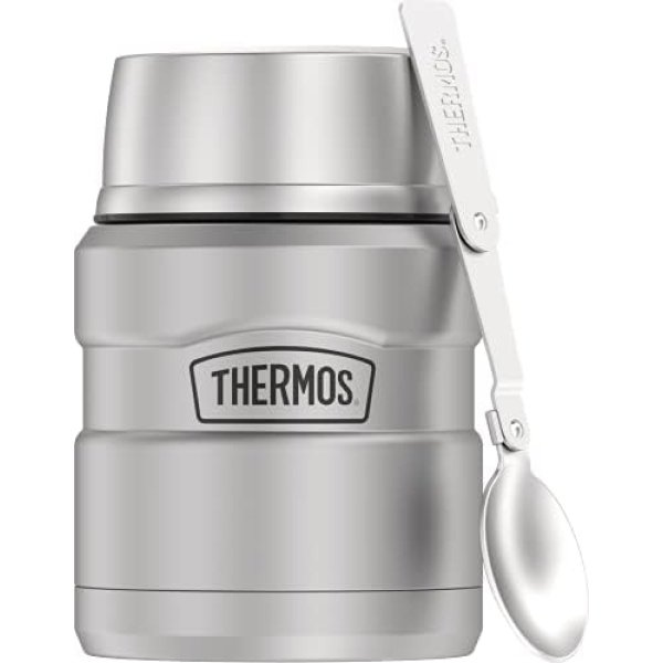 THERMOS Stainless King Vacuum-Insulated Food Jar with Spoon, 16 Ounce