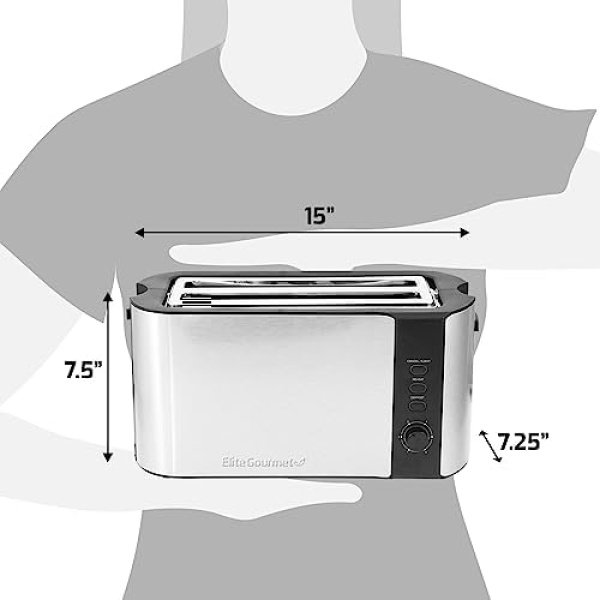 Elite Gourmet ECT-3100 Long Slot 4 Slice Toaster, Reheat, 6 Toast Settings - Image 9