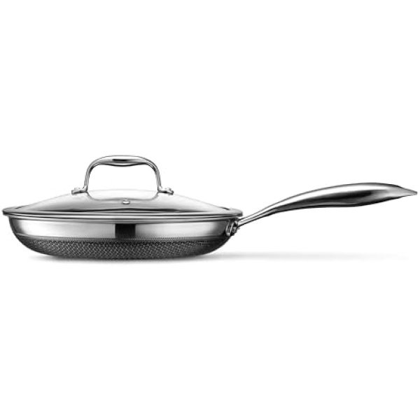 HexClad Hybrid Nonstick 10-Inch Frying Pan with Tempered Glass Lid, Stay-Cool - Image 2