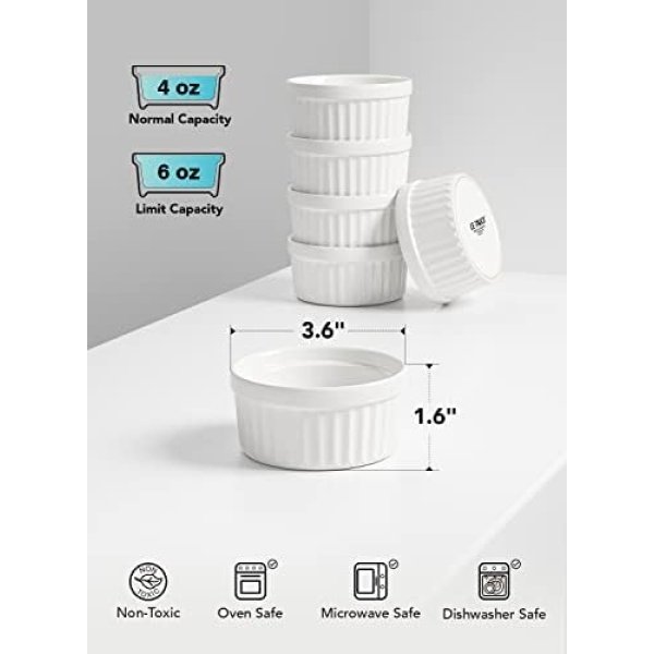 LE TAUCI Ramekins 4 OZ Oven Safe, Creme Brulee Ramekins, Pudding Custard Cups - Image 3