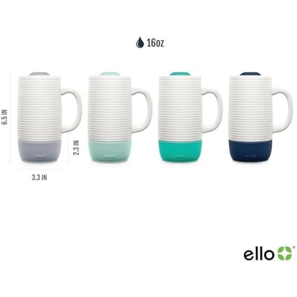 Ello Jane 18oz Ceramic Travel Mug with Handle, Splash-Resistant Slider Lid - Image 3