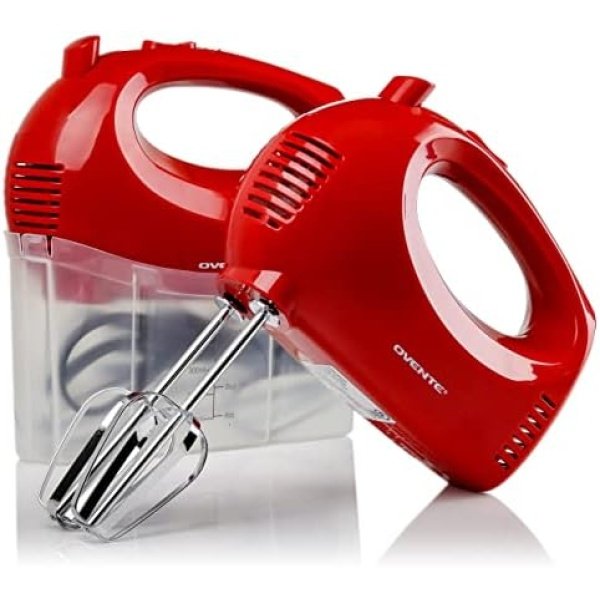 OVENTE Portable 5 Speed Mixing Electric Hand Mixer with Stainless Steel Whisk
