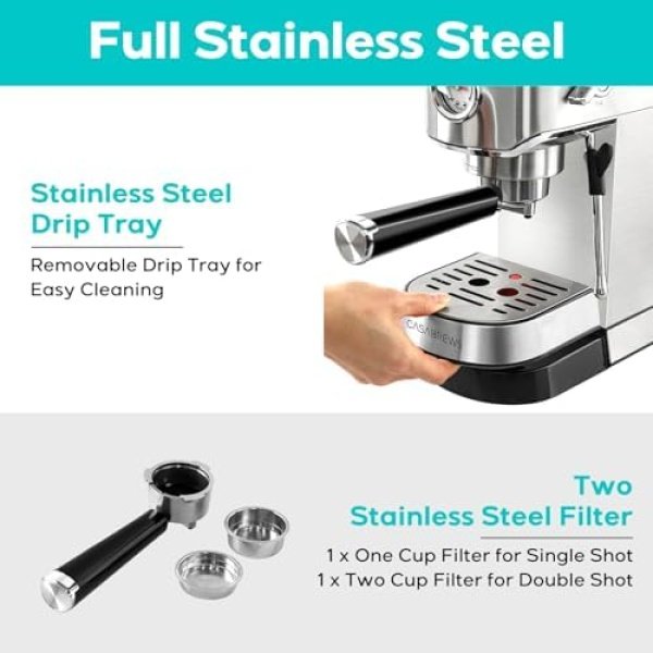 CASABREWS CM5418 Espresso Machine 20 Bar, Compact Espresso Maker - Image 6
