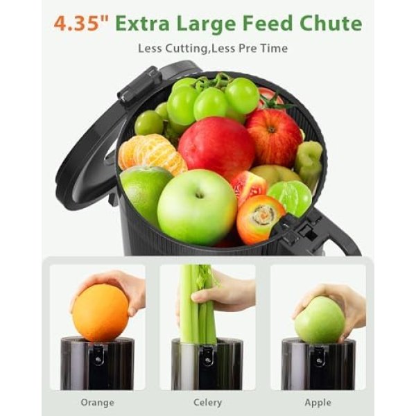 Juicer Machines, ECOSELF Cold Press Juicer with 4.35" Large Feed Chute Fit Whole - Image 2