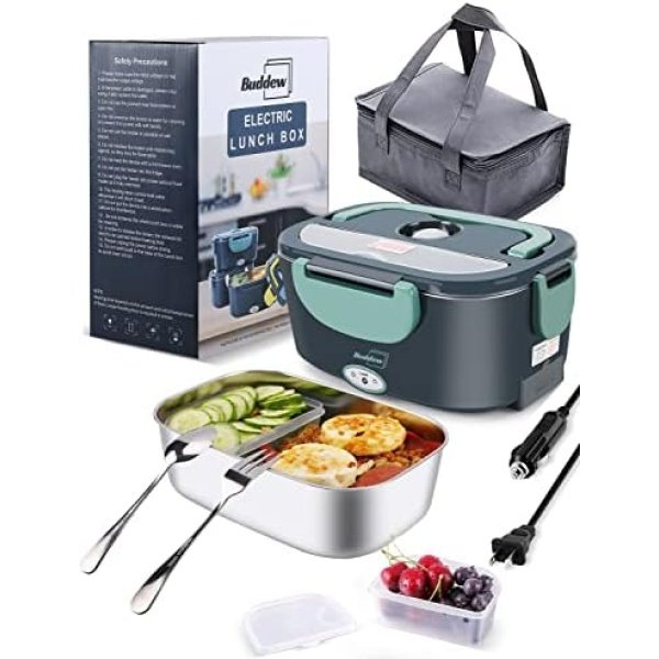 Buddew Electric Lunch Box 80W Food Heater for Adults, 12/24/110V Portable Lunch