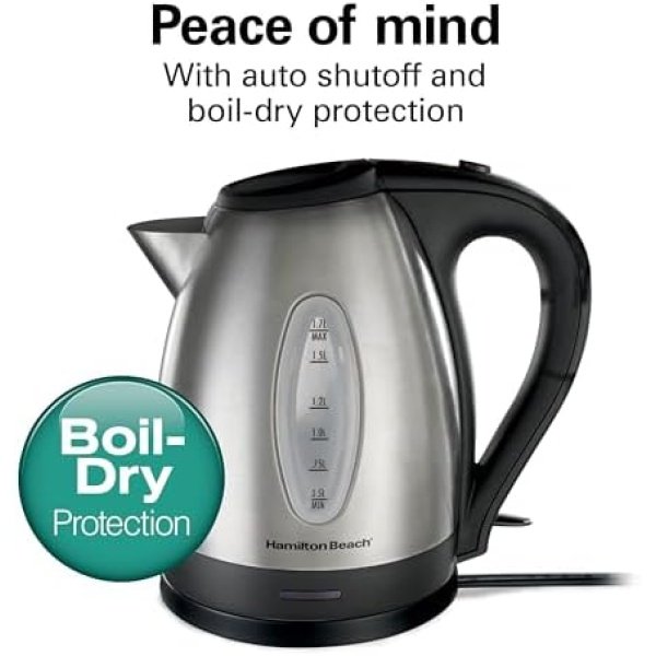Hamilton Beach Electric Tea Kettle, Water Boiler & Heater, 1.7 Liter, Cordless - Image 3