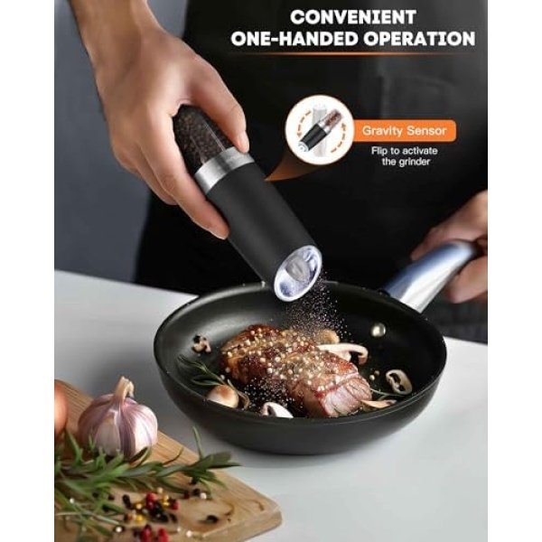 AmuseWit Gravity Electric Salt and Pepper Grinder Set of 2 [White Light] Battery - Image 2