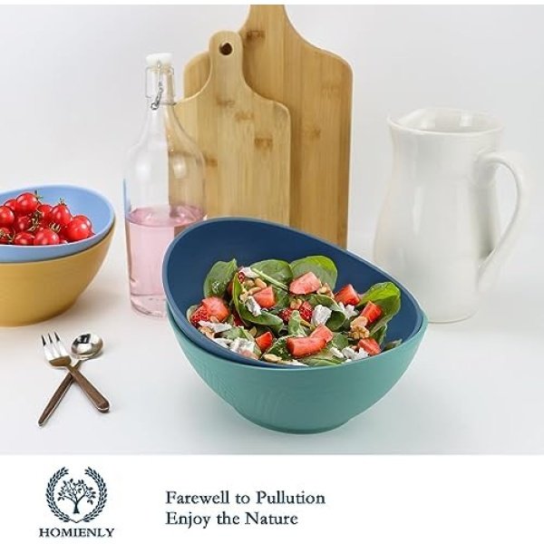 Homienly 60oz Wheat Straw Bowls Set of 6 Salad bowls Large Capacity Popcorn - Image 3