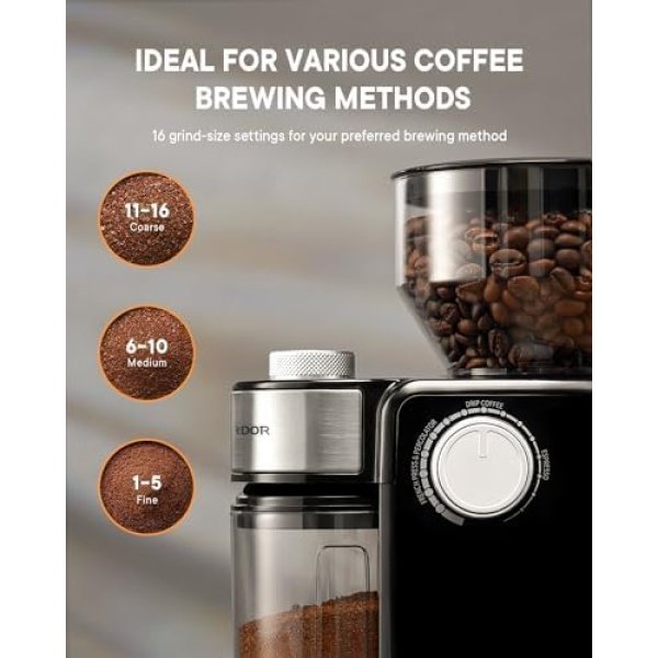 SHARDOR Electric Burr Coffee Grinder 2.0, Adjustable Burr Mill - Image 3