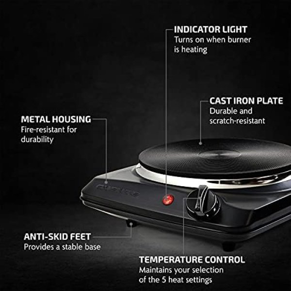 OVENTE Electric Countertop Single Burner, 1000W Cooktop with 7.25 Inch Cast Iron - Image 2