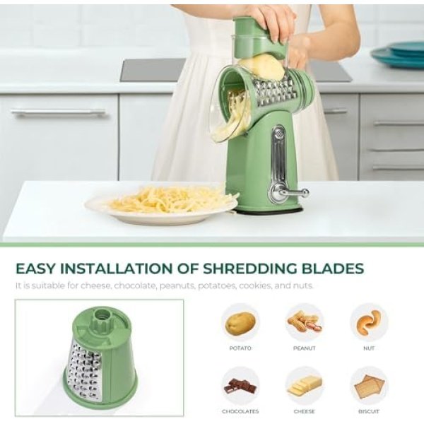 SUSTEAS Rotary Cheese Grater with Handle - Vegetable Shredder - Image 4