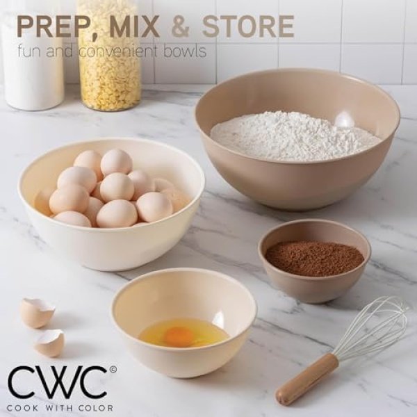 COOK WITH COLOR Mixing Bowls with TPR Lids - 12 Piece Plastic Nesting Bowls Set - Image 3