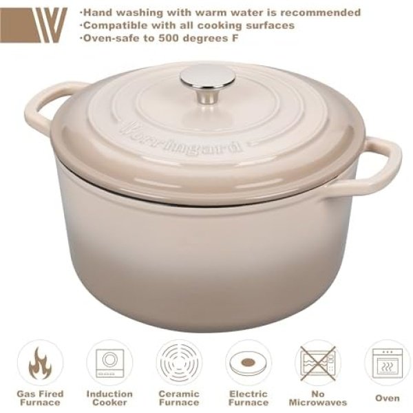 Enameled Cast Iron Dutch Oven Pot with Lid, for Sourdough Bread Baking, Round - Image 3