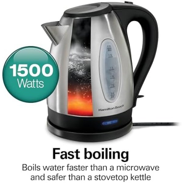 Hamilton Beach Electric Tea Kettle, Water Boiler & Heater, 1.7 Liter, Cordless - Image 2