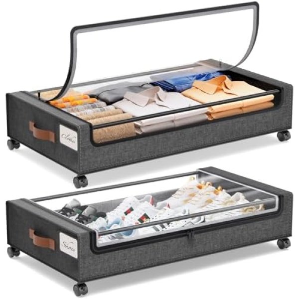 Yecaye Under Bed Storage with Wheels, 2Pack Under Bed Storage Containers