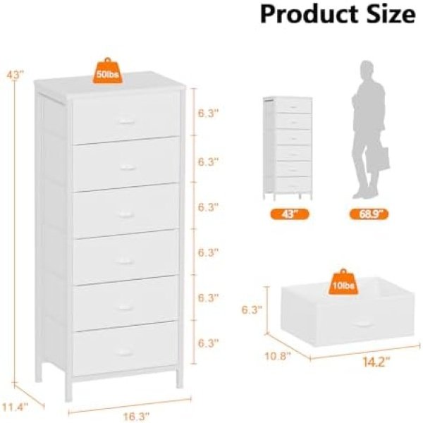 Furnulem White Tall Dresser for Bedroom,Vertical Storage Tower Unit and End - Image 4