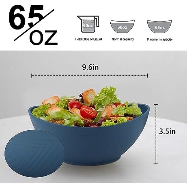 Homienly 60oz Wheat Straw Bowls Set of 6 Salad bowls Large Capacity Popcorn - Image 2