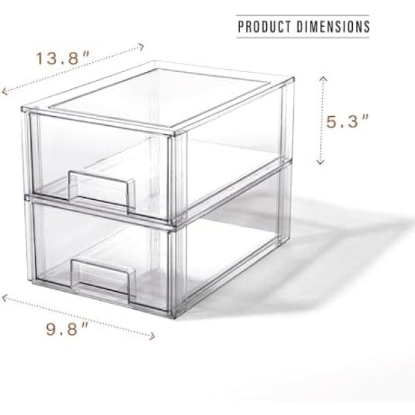 BINO | Stackable Storage Drawers, Large - 2 Pack, Clear - Image 2