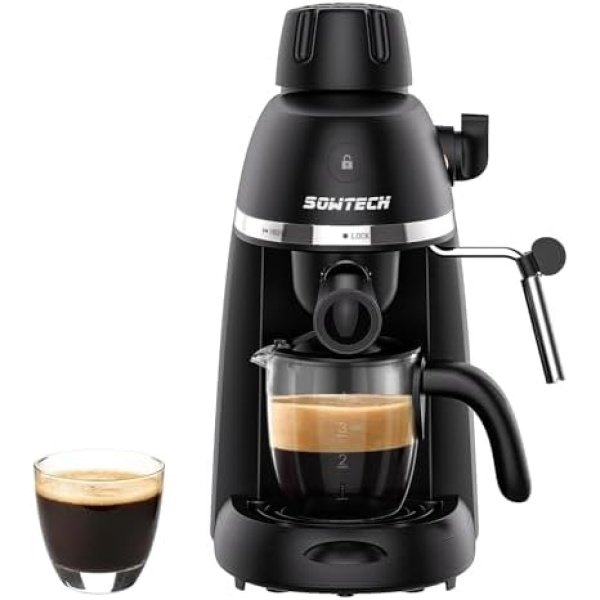 Coffee Machine, 3.5 Bar Espresso Cappuccino Machine with Milk Frother, 1-4 Cup