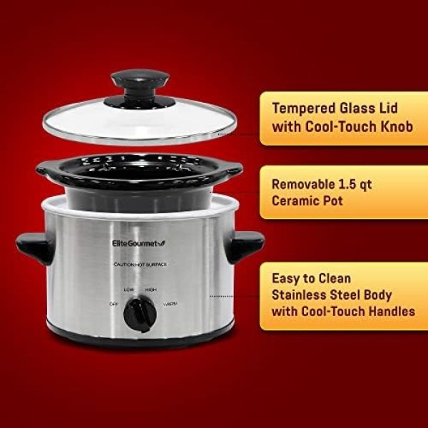 Elite Gourmet Glas Slow Cooker with Adjustable Temp, Entrees, Sauces, Stews - Image 2