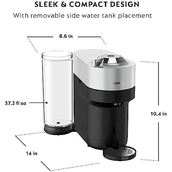 Nespresso Vertuo Pop+ Deluxe Coffee and Espresso Machine by De'Longhi, Silver - Image 13