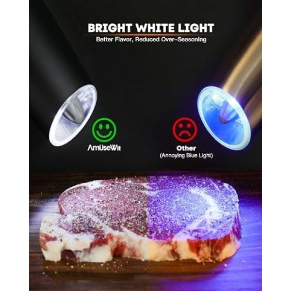 AmuseWit Gravity Electric Salt and Pepper Grinder Set of 2 [White Light] Battery - Image 4