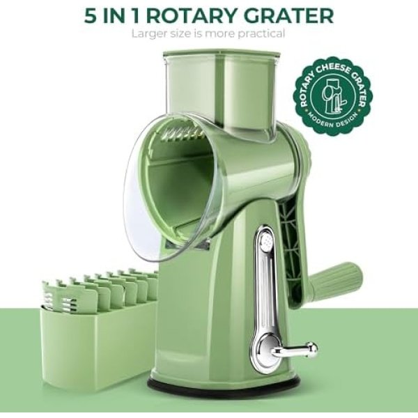 SUSTEAS Rotary Cheese Grater with Handle - Vegetable Shredder - Image 8