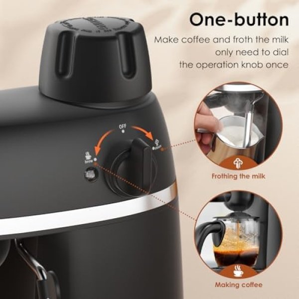 Coffee Machine, 3.5 Bar Espresso Cappuccino Machine with Milk Frother, 1-4 Cup - Image 5