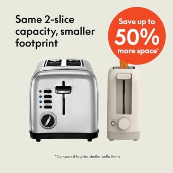 bella 2 Slice Slim Toaster, Fits-anywhere Kitchenware, 6 Setting Shade Control - Image 2