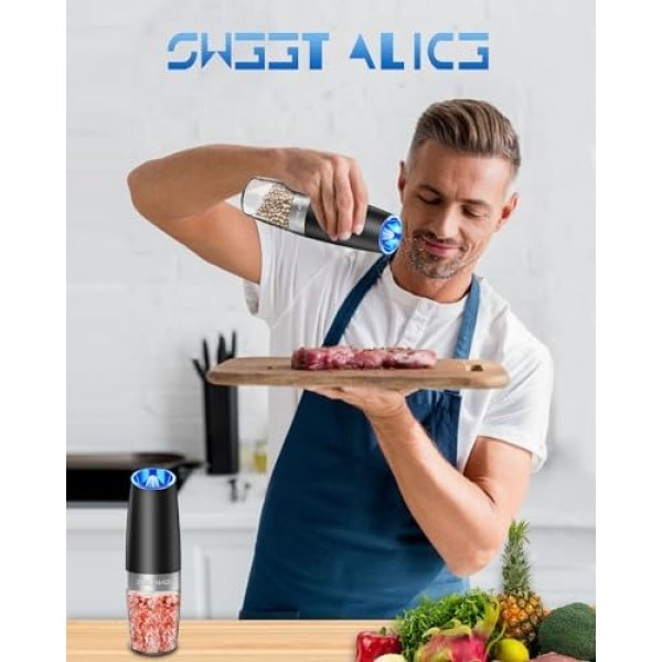 Sweet Alice Gravity Electric Pepper and Salt Grinder Set, Adjustable Coarseness - Image 8