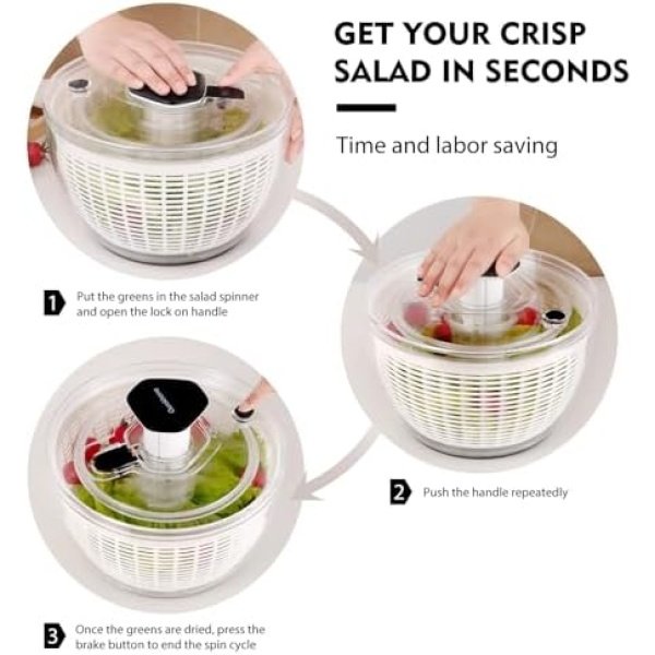Ourokhome Salad Spinner Lettuce Dryer, One-handed Easy Press Large Vegetable - Image 6