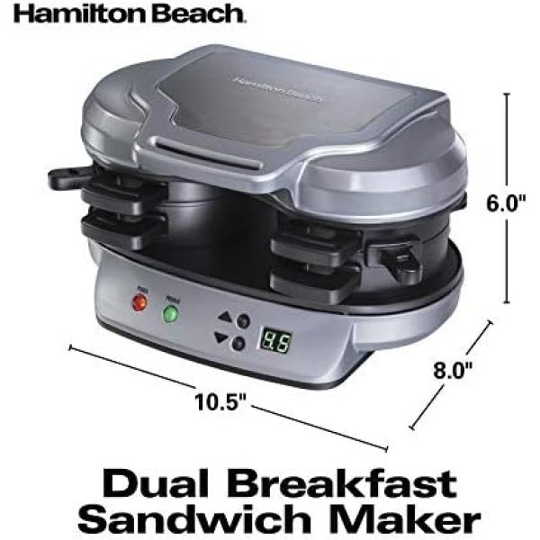 Hamilton Beach Dual Breakfast Sandwich Maker with Timer, Silver (25490A) - Image 6