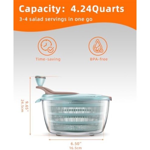 Brigii Salad Spinner, 4.24 Quart Lettuce Spinner with Double Drainage Holes - Image 5