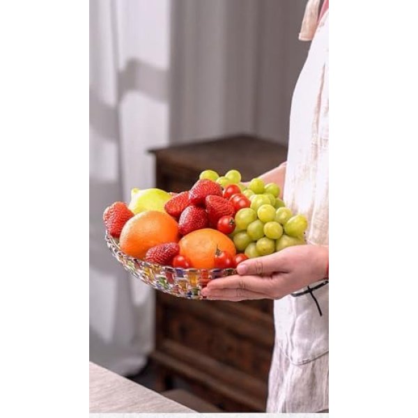 Hand Painted Colorful Woven Glass Crystal Salad & Fruit Bowl - Image 8