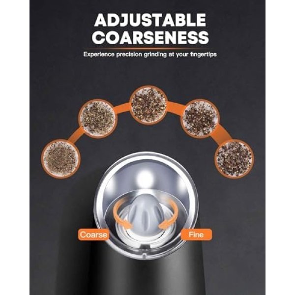 AmuseWit Gravity Electric Salt and Pepper Grinder Set of 2 [White Light] Battery - Image 7
