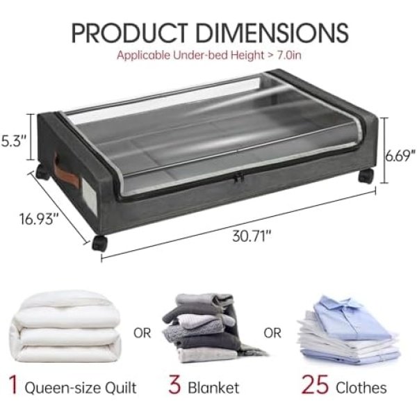Yecaye Under Bed Storage with Wheels, 2Pack Under Bed Storage Containers - Image 2