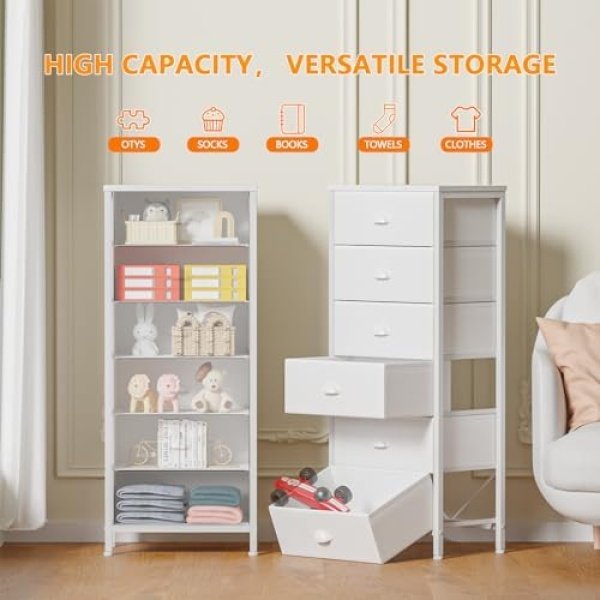 Furnulem White Tall Dresser for Bedroom,Vertical Storage Tower Unit and End - Image 5
