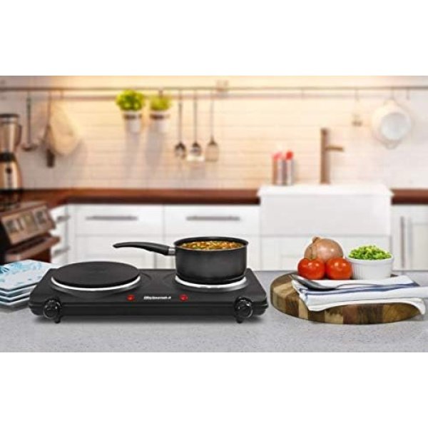 Elite Gourmet EDB-302BF Countertop Double Cast Iron Burner, 1500 Watts Electric - Image 2