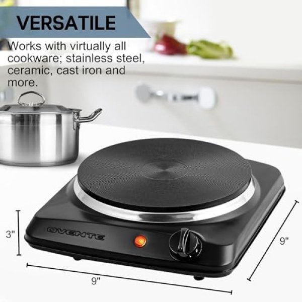 OVENTE Electric Countertop Single Burner, 1000W Cooktop with 7.25 Inch Cast Iron - Image 4