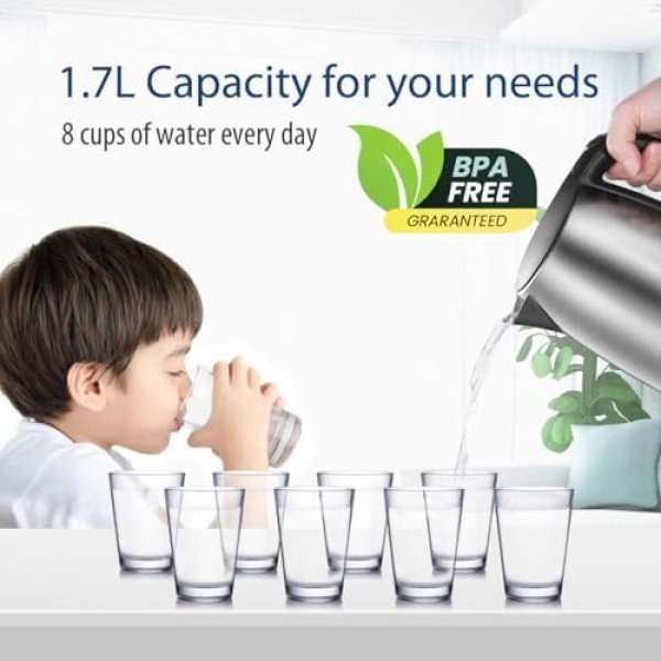 COMFEE' 1.7L Stainless Steel Electric Tea Kettle, BPA-Free Hot Water Kettle - Image 2