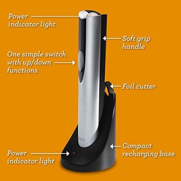 Oster Electric Wine Opener and Foil Cutter Kit with CorkScrew and Charging Base - Image 6