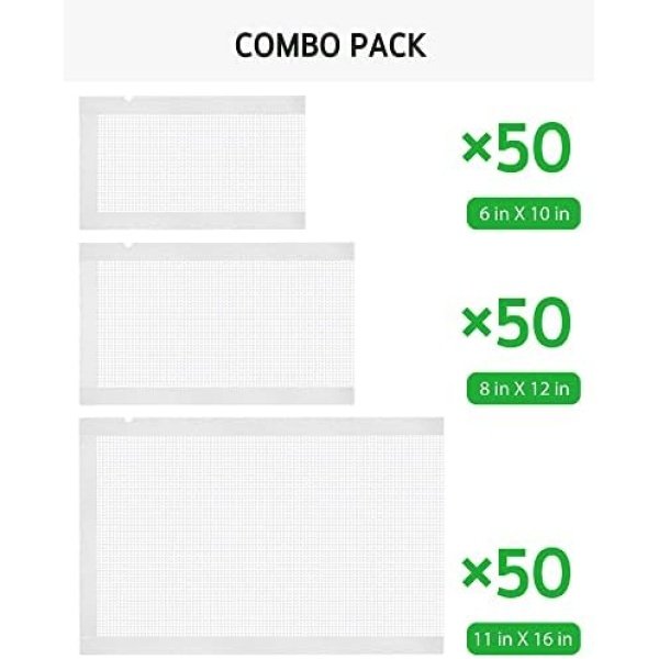 Syntus Vacuum Sealer Bags, 150 Gallon 11" x 16" and Quart 8" x 12" and Pint 6" - Image 4