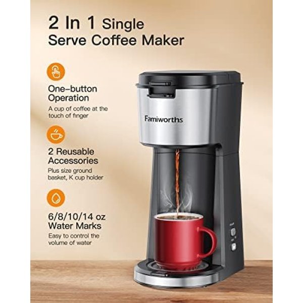Famiworths Single Serve Coffee Maker for K Cup & Ground Coffee - Image 2