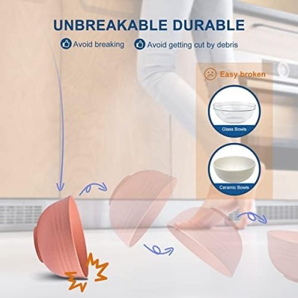HOTEC Unbreakable Wheat Straw Cereal Bowls - Microwave & Dishwasher Safe Soup - Image 4