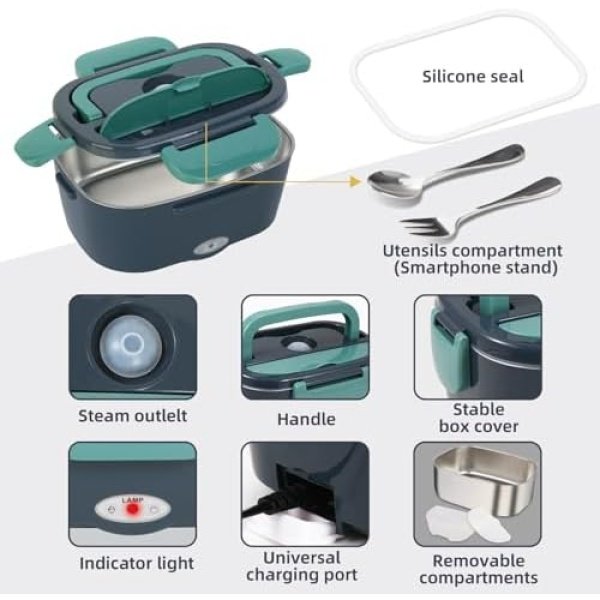 Electric Lunch Box Food Heater, 80W Portable Warmer for Car Truck Work - Image 8