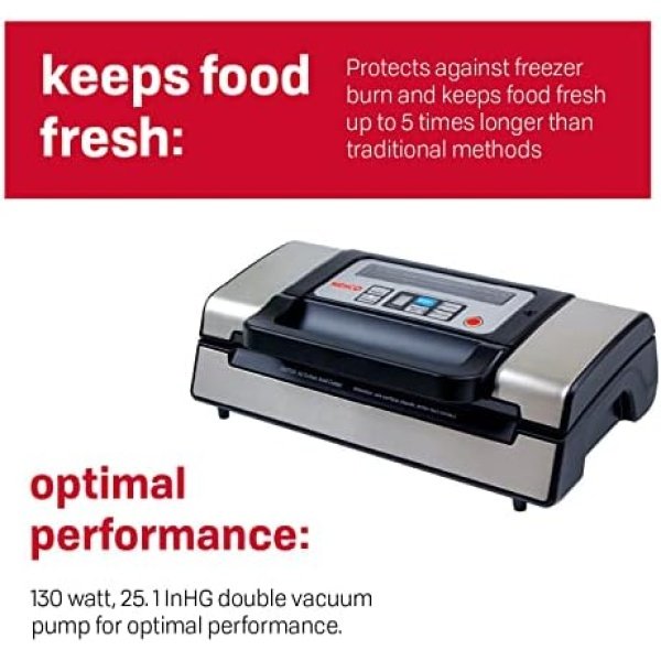 Nesco Deluxe Food VS-12 Vacuum Sealer, 130 Watts, Kit Bags & Viewing Lid - Image 2